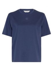 MOSS COPENHAGEN Koszulka "Melea Icon" w kolorze granatowym rozmiar: XS/S. Niebieskie bluzki damskie Moss Copenhagen, s, bez wzorów, z bawełny, bez kołnierzyka, bez ramiączek. Za 65.85 zł.