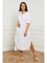 Curvy Lady Lniana sukienka w kolorze białym rozmiar: 48/50. Białe sukienki damskie Curvy Lady, bez wzorów, ze lnu, klasyczne, bez ramiączek. Za 158.47 zł.
