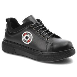 Czarne Sneakersy Ravini Modne Skórzane Buty Damskie. Czarne obuwie sportowe damskie Ravini, na wiosnę, ze skóry, bez zapięcia, trekkingowe. Za 369.00 zł.