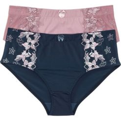 Figi wyszczuplające (2 pary) bonprix różowobrązowy + ciemnoniebiesko-różowobrązowy. Niebieskie bielizna korygująca bonprix, z haftami. Za 55.98 zł.