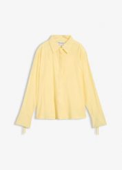 Bluzka koszulowa z lejącego materiału z wiskozą. Żółte bluzki damskie bonprix, bez wzorów, z wiskozy, bez kołnierzyka, bez ramiączek. Za 79.99 zł.