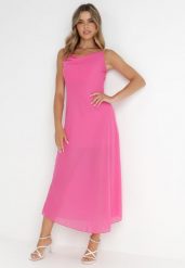 Fuksjowa Sukienka Philice. Czerwone sukienki damskie Born2be, z aplikacjami, z tkaniny, glamour, bez ramiączek. Za 159.99 zł.