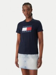 Tommy Jeans T-Shirt Flag DW0DW22562 Granatowy Regular Fit. Niebieskie t-shirty damskie Tommy Jeans, xl, bez wzorów, z bawełny, bez kołnierzyka. Za 149.99 zł.