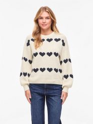 Vila Sweter "Vijamilla" w kolorze granatowo-kremowym rozmiar: S. Brązowe swetry klasyczne damskie Vila, s, z materiału, bez kołnierzyka. Za 110.29 zł.