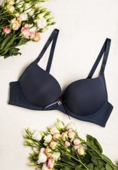 Granatowy Koronkowy Biustonosz Full Cup z Odpinanymi Ramiączkami Nitan. Niebieskie biustonosze Renee, bez wzorów, z koronki. Za 24.99 zł.