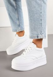 Białe Sneakersy Vices na Grubej Podeszwie Ozdobione Metaliczną Wstawką Nelarwyn. Białe obuwie sportowe damskie Born2be, z jeansu, bez zapięcia. Za 89.99 zł.