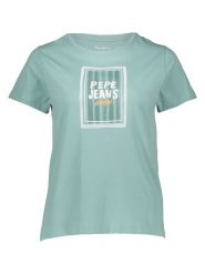 Pepe Jeans Koszulka w kolorze turkusowym rozmiar: M. Niebieskie bluzki damskie Pepe Jeans, m, bez wzorów, z bawełny, bez kołnierzyka, bez ramiączek. Za 104.89 zł.