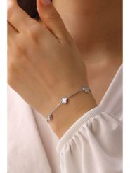 Miu Silver Srebrna bransoletka z masą perłową rozmiar: onesize. Białe bransoletki damskie Miu Silver, srebrne. Za 121.99 zł.