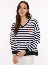 Zwillingsherz Bluza w kolorze granatowo-białym rozmiar: S/M. Białe bluzy damskie Zwillingsherz, m, bez wzorów, bez kaptura. Za 210.32 zł.