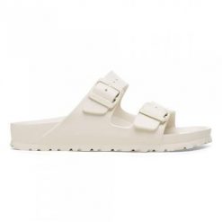 Klapki damskie Birkenstock Arizona Eva. Białe klapki damskie Birkenstock, bez wzorów, z materiału, bez obcasa, bez zapięcia. Za 139.00 zł.