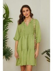 Lin Passion Lniana sukienka w kolorze limonkowym rozmiar: 38/40. Zielone sukienki damskie Lin Passion, bez wzorów, ze lnu, klasyczne, bez ramiączek. Za 173.99 zł.
