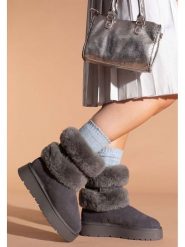 Gooce Skórzane kozaki zimowe "Mara" w kolorze antracytowym rozmiar: 40. Czarne kozaki damskie Gooce, na zimę, ze skóry, bez obcasa, na platformie, bez zapięcia. Za 260.99 zł.