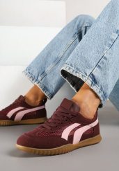Bordowe Sneakersy Tenisówki z Geometrycznym Motywem Amotheira. Czerwone obuwie sportowe damskie Renee, z jeansu, bez zapięcia, tenisowe. Za 74.99 zł.