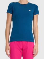 4F Koszulka w kolorze niebieskim rozmiar: XS. Niebieskie bluzki damskie 4F, xs, bez wzorów, z bawełny, bez kołnierzyka, bez ramiączek. Za 23.99 zł.