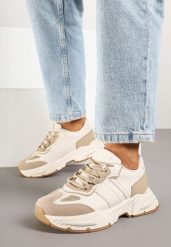 Ciemnobeżowe Sneakersy w Streetwearowym Stylu z Ozdobnymi Przeszyciami Isallena. Brązowe obuwie sportowe damskie Renee, bez zapięcia. Za 99.99 zł.