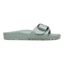 BIRKENSTOCK Madrid Big Buckle EVA Gray Taupe Klapki damskie. Szare klapki damskie Birkenstock, bez wzorów, bez obcasa, bez zapięcia. Za 219.99 zł.