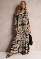 Czarno-Beżowa Sukienka Oversize w Kwiaty Iophne. Czarne sukienki damskie Renee, bez wzorów, bez ramiączek. W wyprzedaży za 67.99 zł.