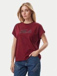 KARL LAGERFELD T-Shirt Rhinestone B4W17048 Czerwony ciemny Relaxed Fit. Czerwone t-shirty damskie KARL LAGERFELD, xs, bez wzorów, z bawełny, bez kołnierzyka. Za 429.99 zł.