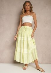Żółta Rozkloszowana Spódnica z Wiskozą Zdobiona Koronką Bannela. Żółte spódnice damskie Renee, na co dzień, m, z aplikacjami, z koronki, eleganckie, maxi. Za 99.99 zł.