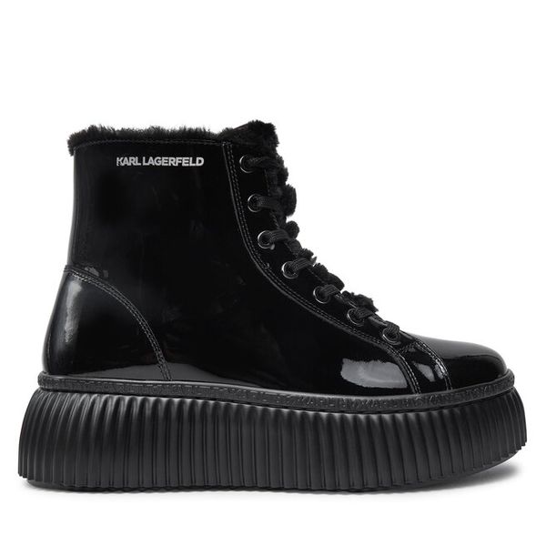 Trzewiki KARL LAGERFELD. Czarne botki damskie KARL LAGERFELD, bez obcasa, na płaskiej podeszwie, bez zapięcia. Za 599.99 zł.