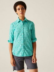 Regatta Koszula funkcyjna "Kinnis" w kolorze turkusowym rozmiar: 36. Niebieskie koszule damskie Regatta, bez wzorów, z materiału, sportowe, bez kołnierzyka, bez ramiączek. Za 69.91 zł.