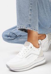 Białe Sneakersy na Podeszwie w Paski Zdobione Brokatem i Cekinami Sellani. Białe obuwie sportowe damskie Born2be, bez zapięcia. Za 89.99 zł.