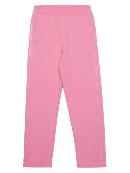 Guess Spodnie dresowe J5YQ12 KA6R4 Różowy Regular Fit. Czerwone spodnie dresowe dziewczęce Guess, z aplikacjami, z bawełny. Za 109.99 zł.