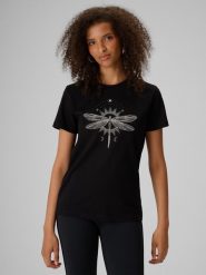 4F T-shirt regular z nadrukiem damski - czarny M. Czarne t-shirty damskie 4F, m, bez wzorów, z bawełny, bez kołnierzyka. Za 59.99 zł.