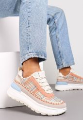 Pomarańczowe Sneakersy na Platformie Buffona. Brązowe obuwie sportowe damskie Renee, bez zapięcia. Za 99.99 zł.