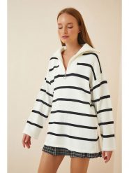 Happiness Istanbul Sweter w kolorze kremowo-czarnym rozmiar: onesize. Brązowe swetry klasyczne damskie Happiness Istanbul, z wełny, bez kołnierzyka. Za 74.46 zł.