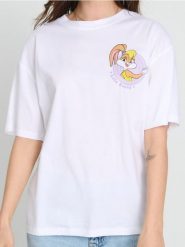 Koszulka z nadrukiem Looney Tunes - biały. Białe koszulki damskie Sinsay, l, bez wzorów, bez kołnierzyka, bez ramiączek. W wyprzedaży za 27.99 zł.