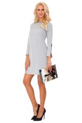 Szara Prosta Sukienka z Ozdobnym Rękawem. Szare sukienki damskie Merribel, bez wzorów, z materiału, wizytowe, bez ramiączek. Za 115.90 zł.