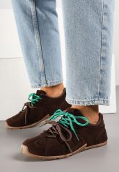 Brązowe Sneakersy z Podwójnym Wiązaniem Xairana. Brązowe obuwie sportowe damskie Born2be, na lato, z jeansu, bez zapięcia. Za 59.99 zł.