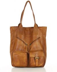 Shopperka skórzana MARCO MAZZINI camelowa. Shopper bag bez wzorów, ze skóry, bez dodatków. Za 379.05 zł.