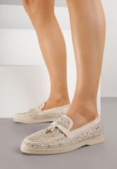 Beżowe Mokasyny z Cyrkoniami i Ozdobami Distantsteam. Brązowe mokasyny damskie Renee, bez obcasa. Za 99.99 zł.