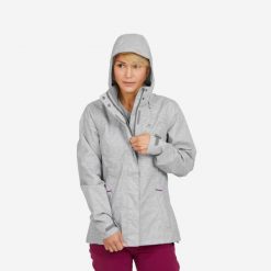 Kurtka turystyczna damska Quechua NH500 wodoodporna. Szare kurtki damskie QUECHUA, m, bez wzorów, z materiału, bez kaptura. Za 169.99 zł.
