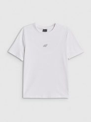 4F T-shirt regular gładki damski - biały XL. Białe koszulki sportowe damskie 4F, xl, bez wzorów, z materiału, bez ramiączek, na fitness i siłownię. Za 49.99 zł.