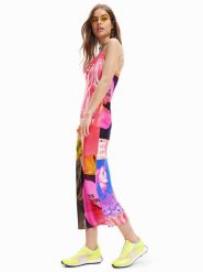Desigual Sukienka letnia Montpellier 23SWVW38 Różowy Regular Fit. Czerwone sukienki damskie Desigual, bez wzorów, z wiskozy, bez ramiączek. Za 419.99 zł.
