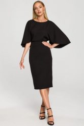 Sukienka ołówkowa z szerokimi rękawami czarna z pelerynką. Czarne sukienki damskie Sukienki.shop, bez wzorów, wizytowe, bez ramiączek. Za 309.00 zł.