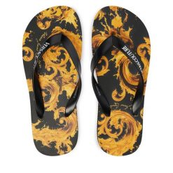 Japonki Versace Jeans Couture. Czarne klapki damskie Versace Jeans Couture, bez wzorów, z jeansu, bez obcasa, bez zapięcia. Za 269.99 zł.