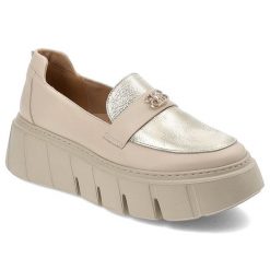 Beżowe Półbuty Armodo Stylowe Wsuwane Obuwie. Brązowe półbuty damskie Armodo, bez wzorów, z materiału, bez obcasa, bez zapięcia. Za 319.00 zł.