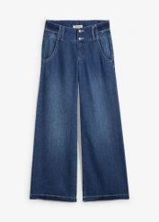 Dżinsy Wide Leg, high waist, super soft. Niebieskie jeansy damskie bonprix, z podwyższonym stanem. Za 159.99 zł.