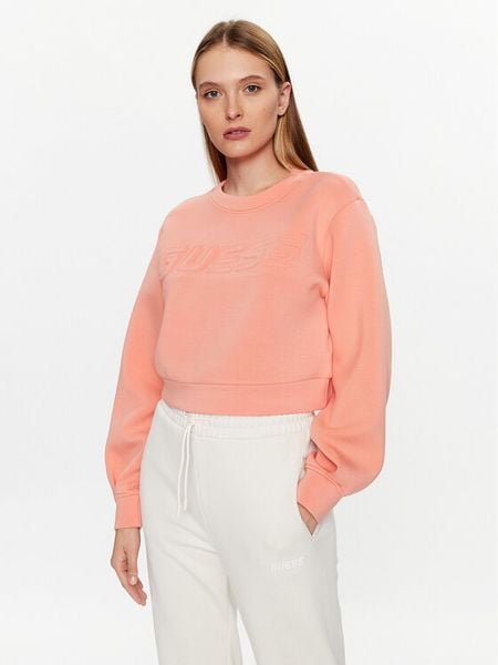 Guess Bluza V3BQ15 K7UW2 Koralowy Regular Fit. Pomarańczowe bluzy damskie Guess, xl, z aplikacjami, z wiskozy, bez kaptura. Za 379.99 zł.