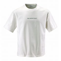 Koszulka boulderingowa Oversized Volumes. Białe koszulki damskie FELSENFEST, bez wzorów, z bawełny, bez kołnierzyka, bez ramiączek. Za 159.99 zł.