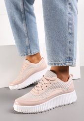 Różowe Sneakersy na Platformie Ozdobione Nitami i Patchworkowymi Wstawkami Jeneria. Czerwone obuwie sportowe damskie Renee, bez zapięcia. Za 74.99 zł.