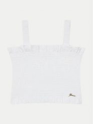 Guess Top J5GH01 WG5S2 Biały Regular Fit. Białe koszulki i t-shirty dziewczęce Guess, z aplikacjami, z wiskozy, bez kołnierzyka, bez ramiączek. Za 99.99 zł.