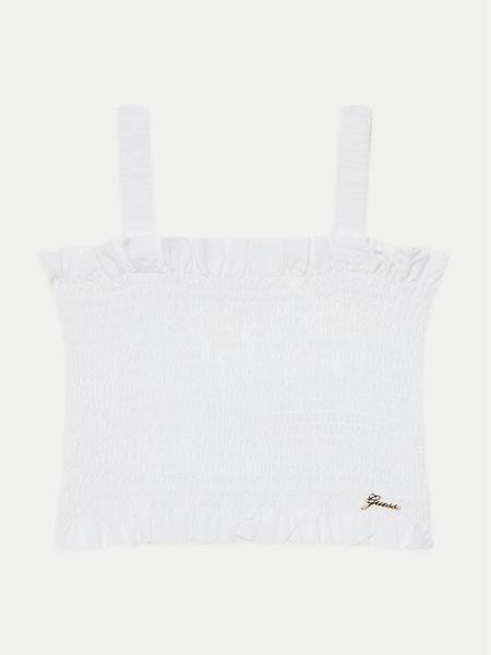 Guess Top J5GH01 WG5S2 Biały Regular Fit. Białe koszulki i t-shirty dziewczęce Guess, z aplikacjami, z wiskozy, bez kołnierzyka, bez ramiączek. Za 129.99 zł.