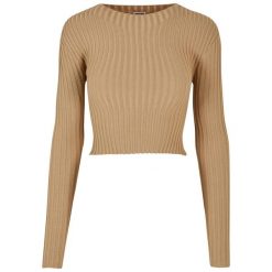 Pullover court dzianina prążkowana z zakręconym tyłem dla kobiet Urban Classics. Brązowe swetry klasyczne damskie Urban Classics, na zimę, z dzianiny, bez kołnierzyka. Za 267.50 zł.