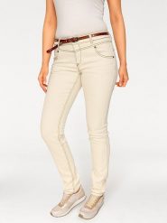 Heine Dżinsy - Skinny fit - w kolorze kremowym rozmiar: W18. Brązowe jeansy damskie Heine, z podwyższonym stanem. Za 87.61 zł.