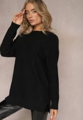 Czarny Sweter z Delikatnymi Rozcięciami Velloro. Czarne swetry klasyczne damskie Renee, xl, z bawełny, bez kołnierzyka. Za 84.99 zł.